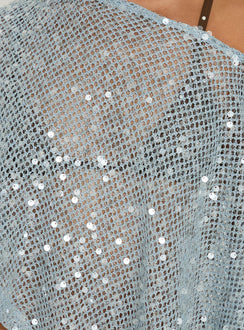 Grotto Asymmetrical Boat Neck Poncho Blue Sparkle
