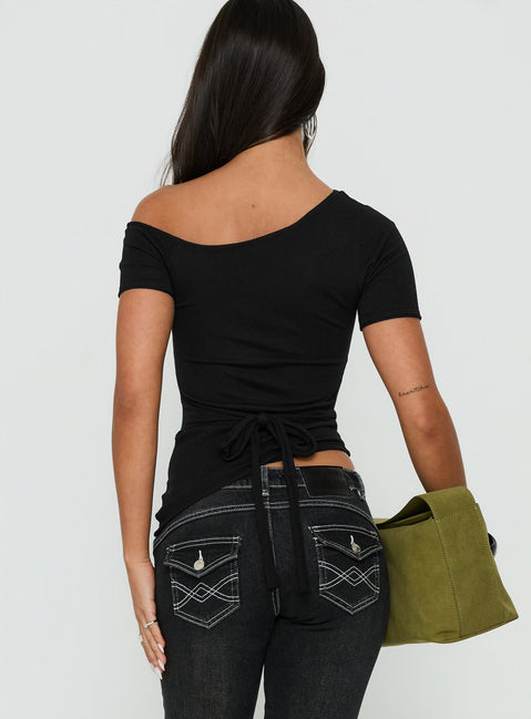 Kastor One Shoulder Short Sleeve Top Black