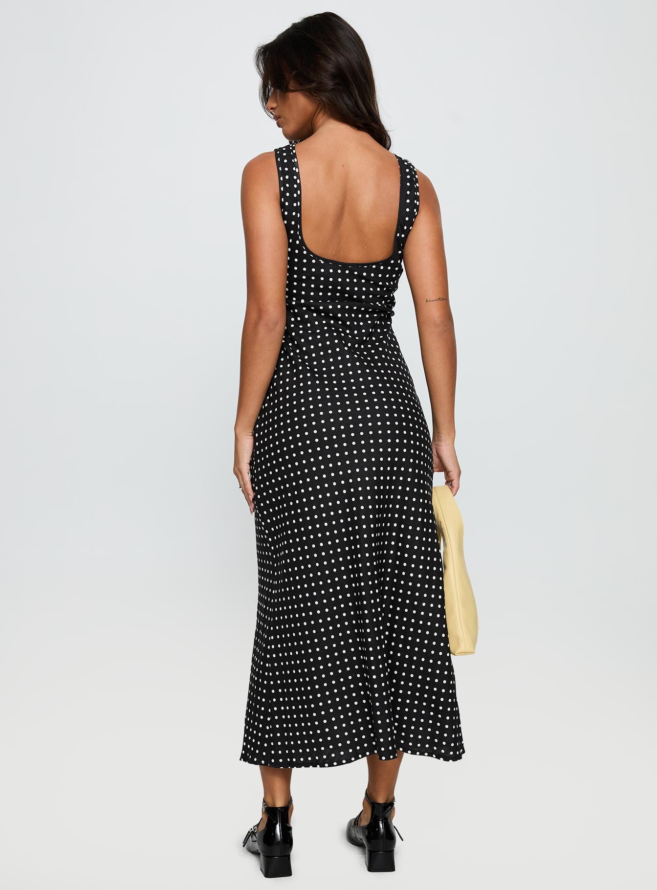 Voyager Linen Blend Midi Dress Black Polka | Princess Polly Voyager Linen Blend Midi Dress Black Polka | Princess Polly