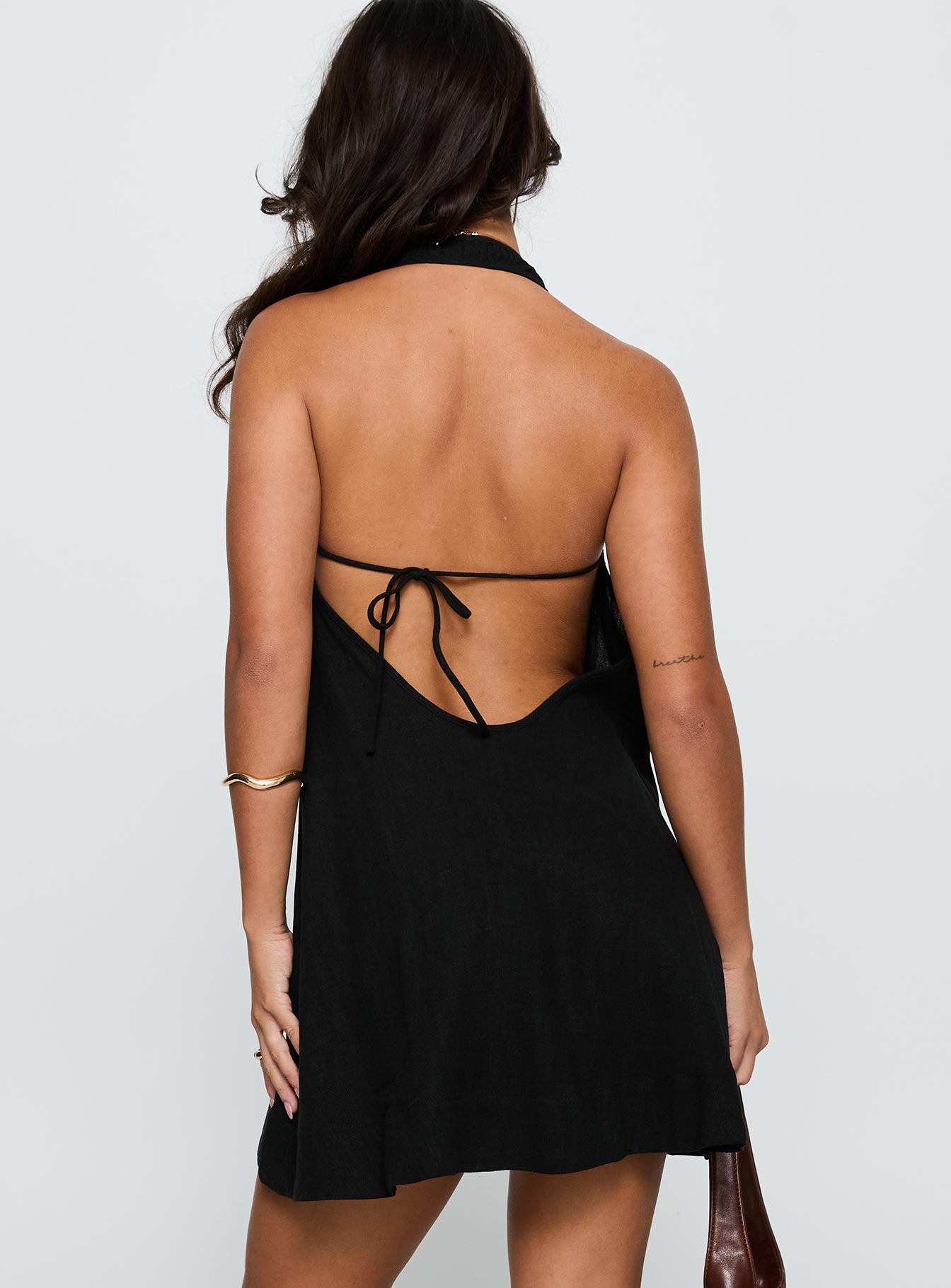 Daydreams Linen Blend Halter Mini Dress Black | Princess Polly Daydreams Linen Blend Halter Mini Dress Black | Princess Polly