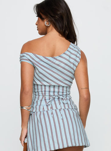 Del Rio Off The Shoulder Top Blue / Maroon