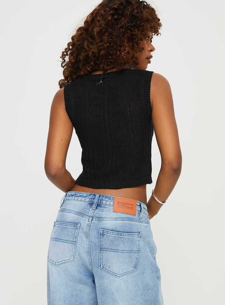 Black Crop Ribbed Knit Vest