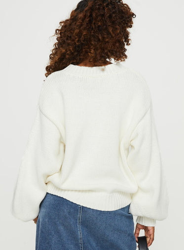 Harmony Balloon Sleeve Knit Sweater White