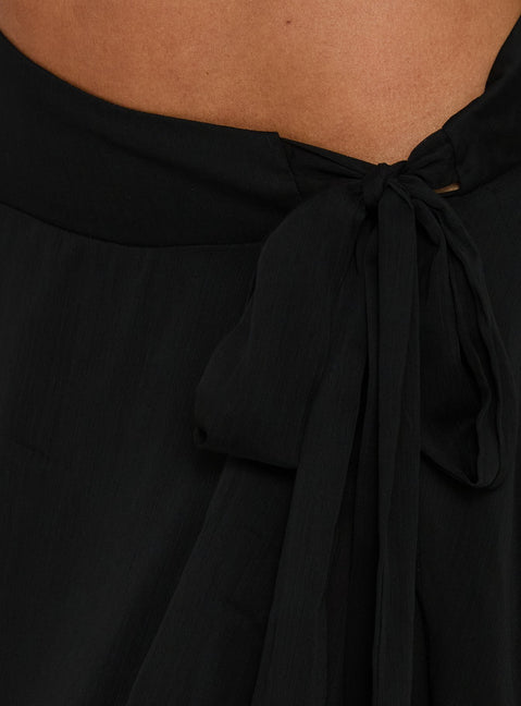 Ophella Tie Waist Chiffon Midi Skirt Black Petite