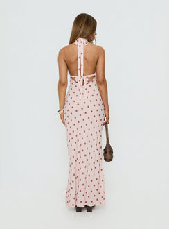 Picante Bias Cross Back Maxi Dress Pink Polka