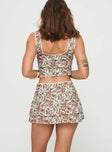 Floral mini skirt Low rise, lace trim, invisible zip fastening at side, tiered skirt Non-stretch material, unlined 