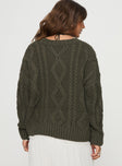 back view of model wearing Princess Polly Anaya Oversized Sweater Olive Long 