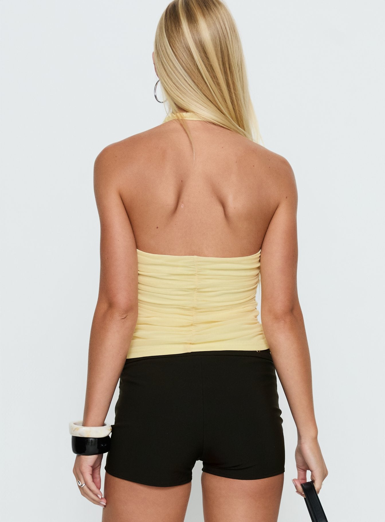 Eye Candy Ruched Halter Top Lemon