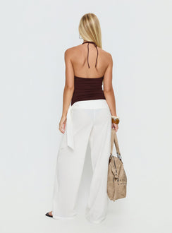 back view of model wearing Princess Polly Wave Dancer Tie Pant White Mid Rise Pants 