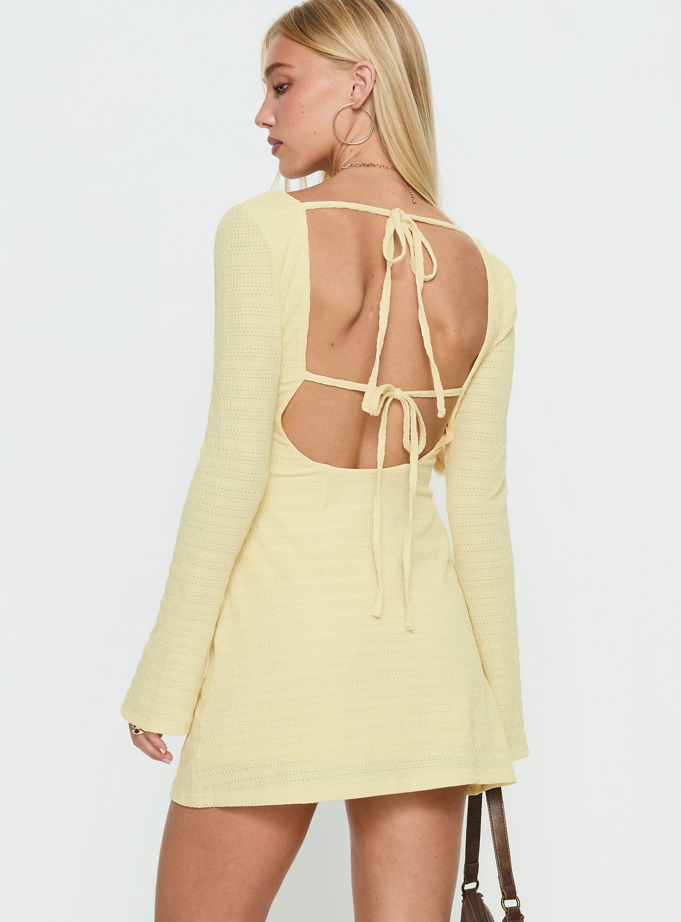 Milley Long Sleeve Textured Mini Dress M | L | Lemon | Womens
