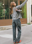 back view of model wearing Princess Polly Night Owl Mid Rise Straight Leg Jean Grunge Wash Mid Rise 