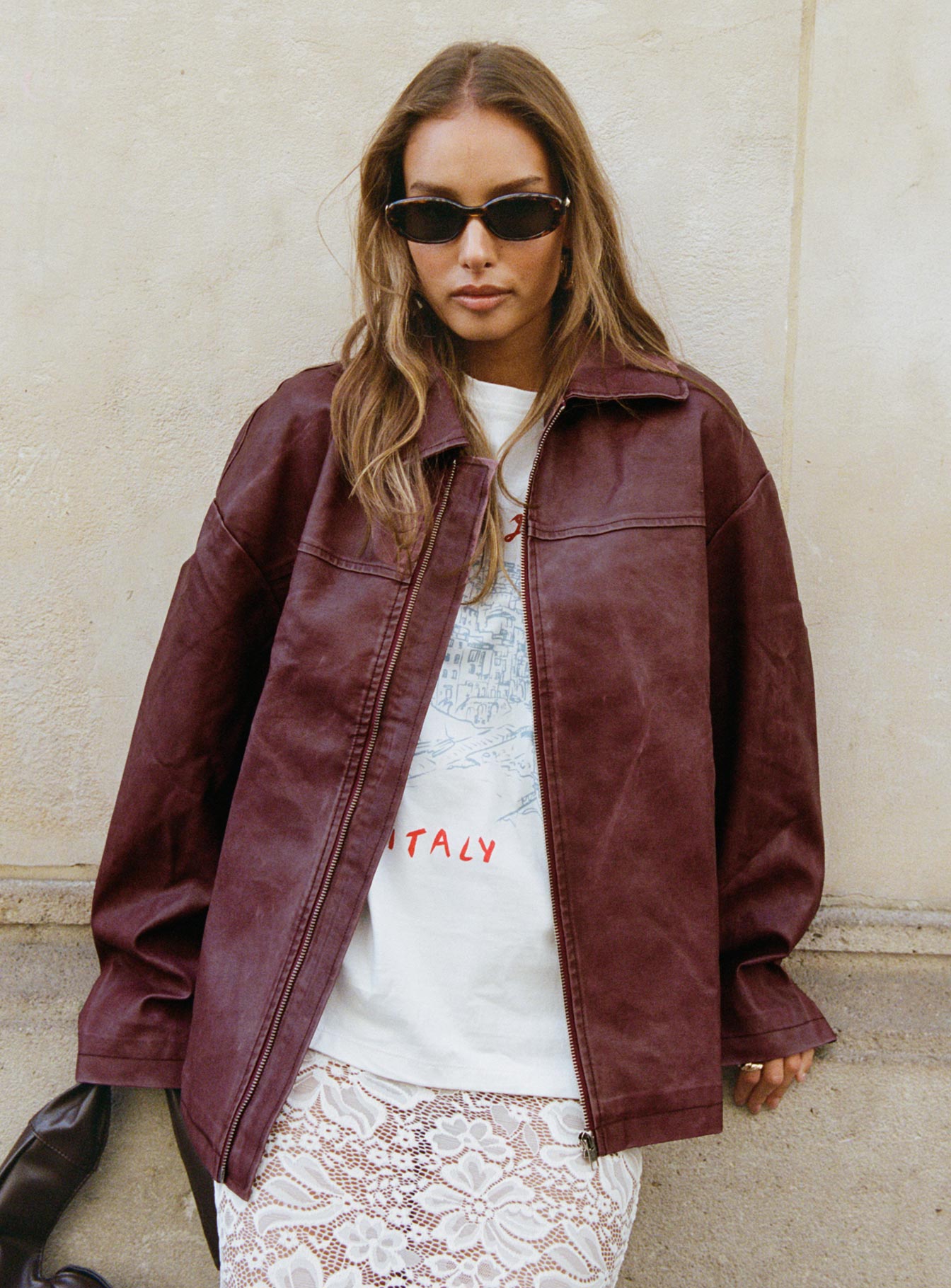 Napoleon Faux Leather Jacket Burgundy | Princess Polly
