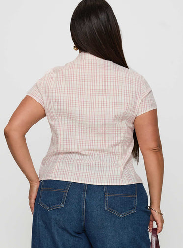 Cottesloe Blouse Top Pink Check Curve