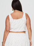 back view of model wearing Princess Polly Traycie Corset Top White Curve Sleeveless Scoop Neck 