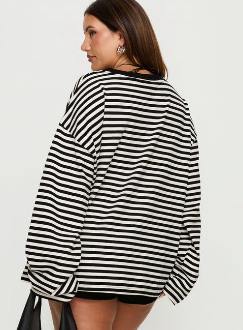Settle Down Long Sleeve Top Black / White Stripe Curve