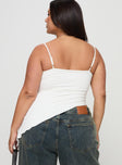 back view of model wearing Princess Polly Amabella Asymmetric Top White Curve Sleeveless Scoop Neck 