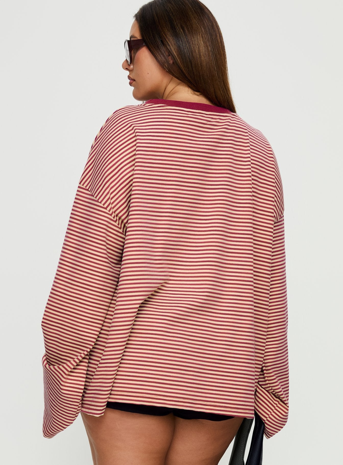 Settle Down Long Sleeve Top Lemon / Burgundy Stripe Curve