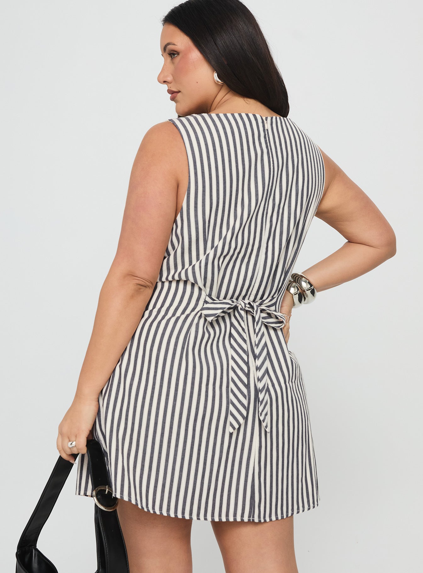Alfalfa Shift Mini Dress Grey Stripe Curve | Princess Polly Alfalfa Shift Mini Dress Grey Stripe Curve | Princess Polly