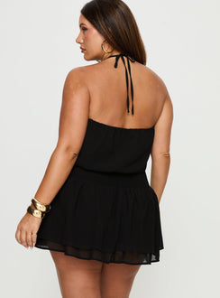 Khamira Halter Shirred Mini Dress Black Curve