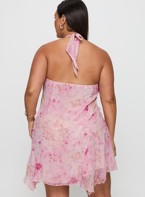 Valorie Halter Mini Dress Pink Curve | Princess Polly Valorie Halter Mini Dress Pink Curve | Princess Polly