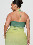 back view of model wearing Princess Polly Star Girl Top Green Ombre Curve Sleeveless Sweetheart 