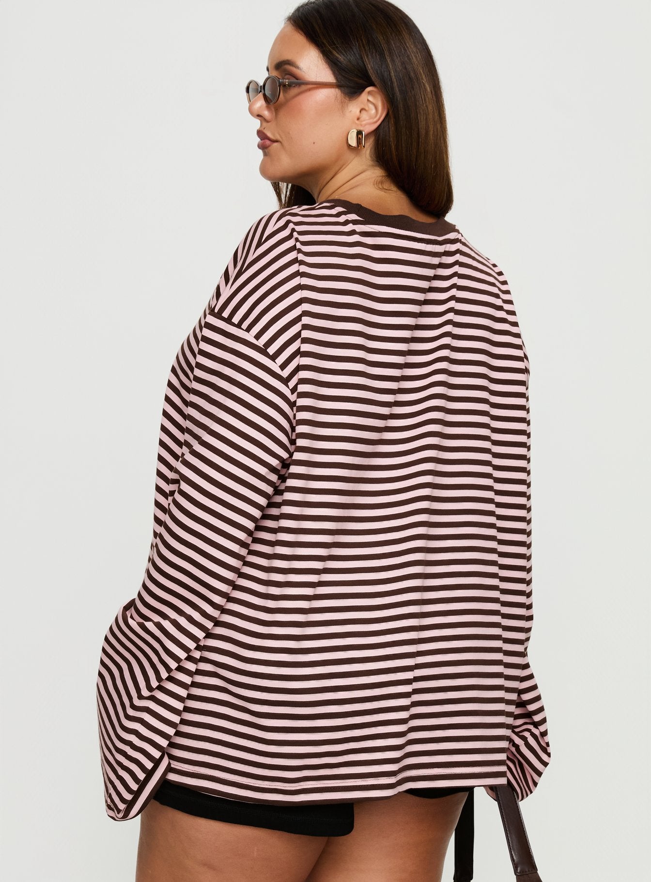 Settle Down Long Sleeve Top Pink / Brown Stripe Curve