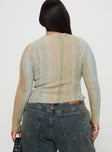 back view of model wearing Princess Polly Cardenas Long Sleeve Top Green Curve Full Sleeves Crew Neck 