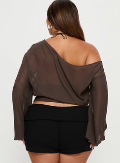 Idalina Slouchy Chiffon Top Brown Curve