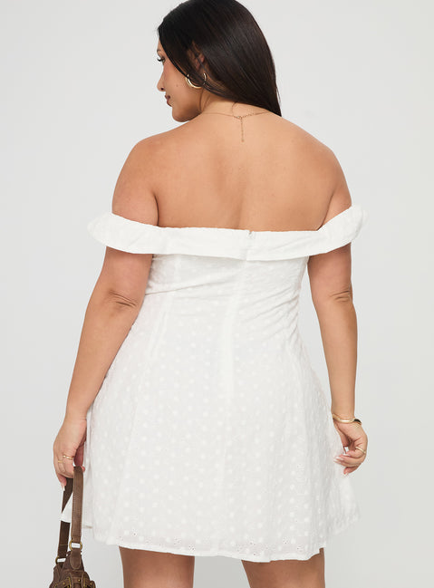 Rosebud Broderie Off The Shoulder Mini Dress White Curve | Princess Polly Rosebud Broderie Off The Shoulder Mini Dress White Curve | Princess Polly