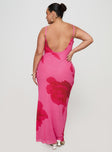 back view of model wearing Princess Polly Knox Maxi Dress Hot Pink Floral Curve Scoop Neck 