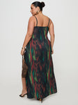 back view of model wearing Princess Polly Feather Maxi Dress Multi Curve Plunger 