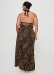 back view of model wearing Princess Polly Eleganza Maxi Skirt Leopard Curve Maxi 