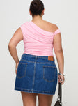 back view of model wearing Princess Polly Nickei Denim Mini Skirt Mid Wash Curve Mini Skirts 