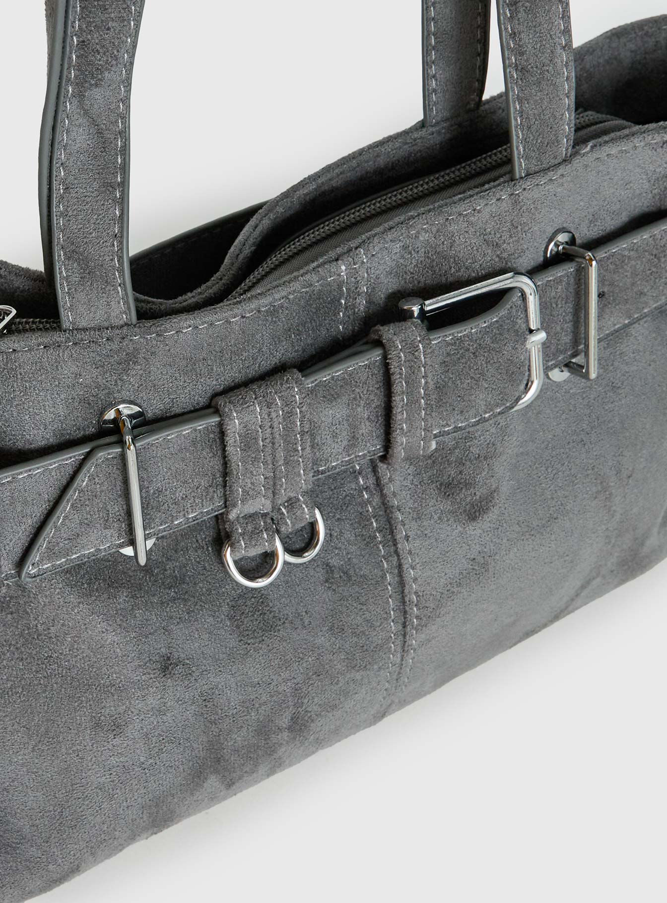 Views Of Capri Faux Suede Buckle Shoulder Bag Charcoal
