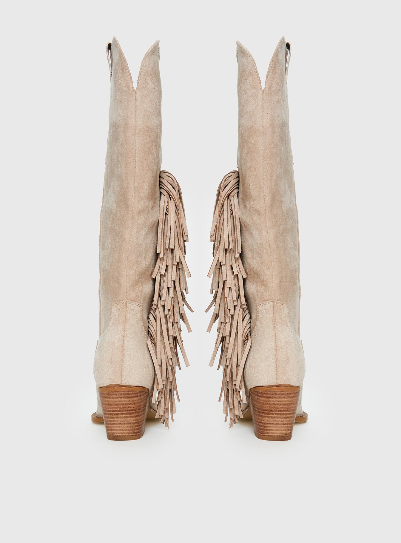 Billini Ardie Faux Suede Tassel Cowboy Boots Light Beige