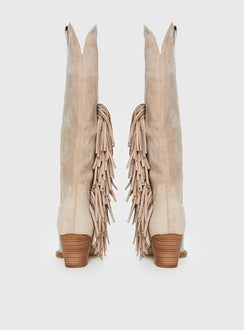 Billini Ardie Faux Suede Tassel Cowboy Boots Light Beige