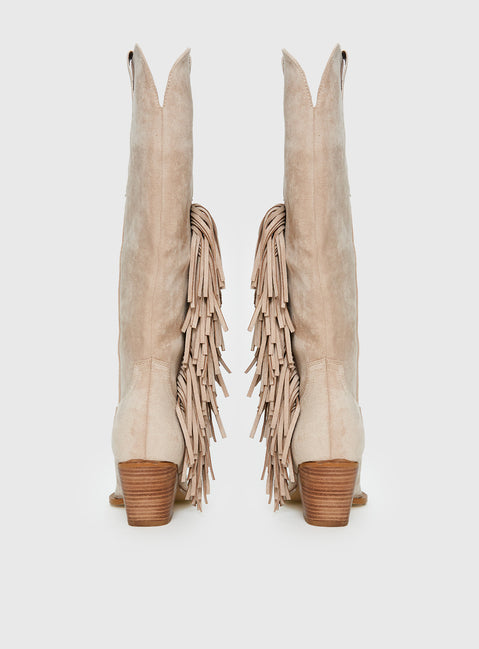 Billini Ardie Faux Suede Tassel Cowboy Boots Light Beige