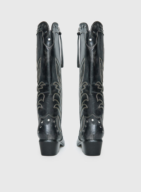 Austin Distressed Cowboy Boots Black