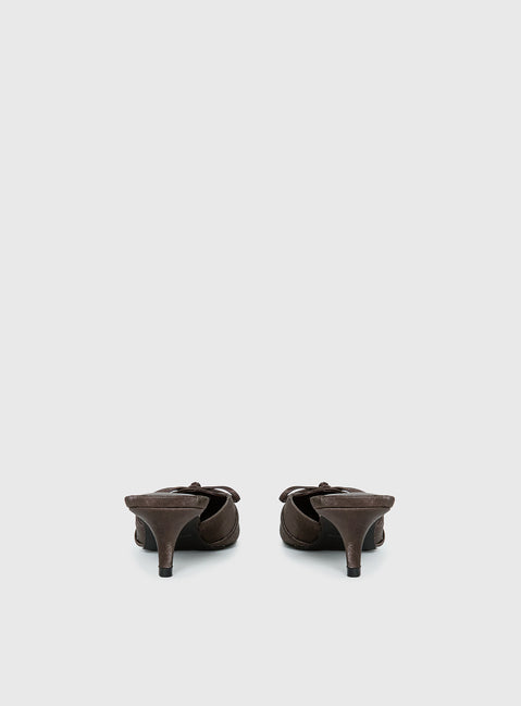 Unrivaled Pointed Toe Faux Suede Heels Chocolate