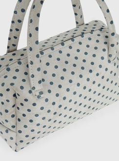 Luellah Faux Suede Boston Bag White / Grey Polka Dot