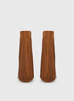 Wild Card Tassel Faux Suede Boots Brown