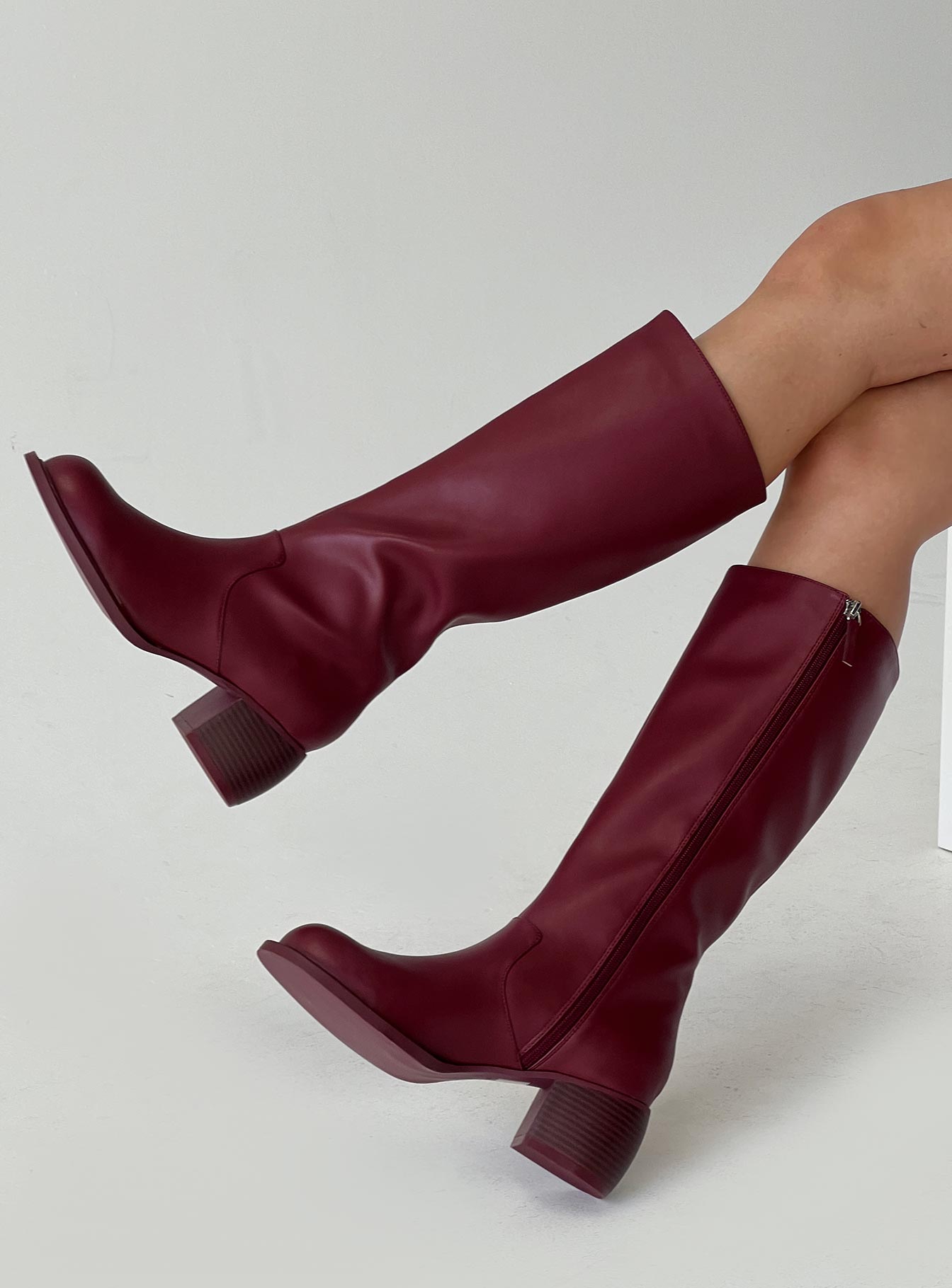 Ella Knee High Boots Burgundy | Princess Polly Ella Knee High Boots Burgundy | Princess Polly