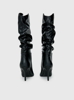 Pop Style Scrunched Pointed Toe Boots Black