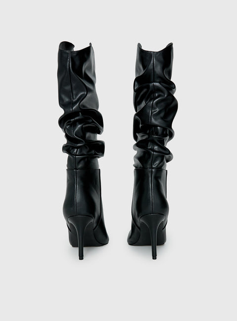 Pop Style Scrunched Pointed Toe Boots Black