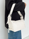 Faux leather shoulder bag Removable and adjustable strap, zip fastening and silver-toned hardware