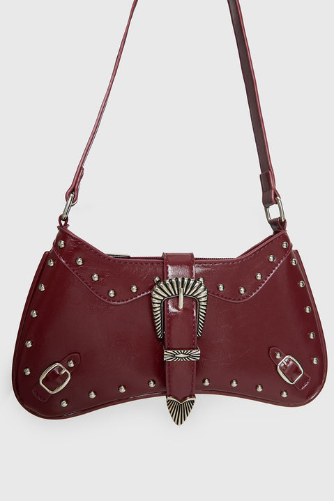 Crowd Pleaser Buckle Shoulder Bag Red