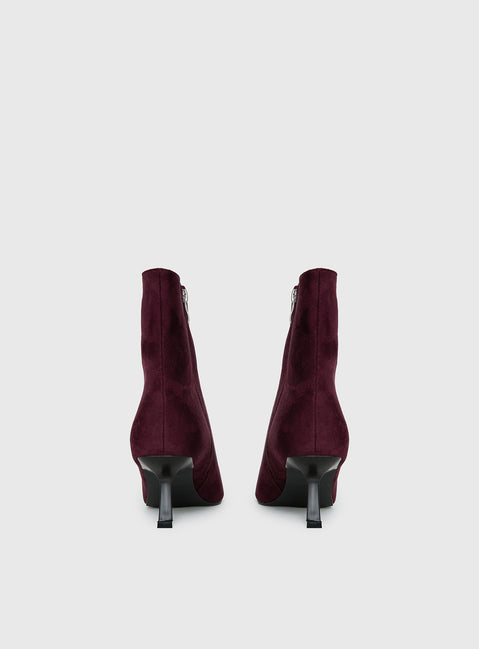 Serene Faux Suede Pointed Toe Ankle Boots Burgundy
