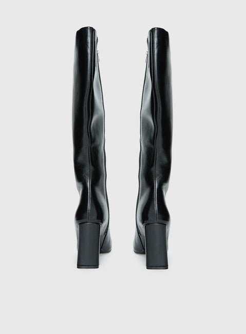 Sawyer Knee High Boots Black Crinkle