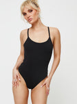 Bodysuit Scoop neck, fixed shoulder straps, high cut leg, cheeky bottom, press clip fastening, ribbed material