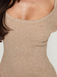 back view of model wearing Princess Polly Halycon Knit Mini Dress Oatmeal Scoop Neck 